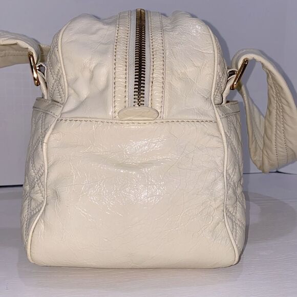 Marc Jacobs Ursula Quilted Patent Goatskin Leather Cream Satchel Lg Bowler Bag - Picture 4 of 12